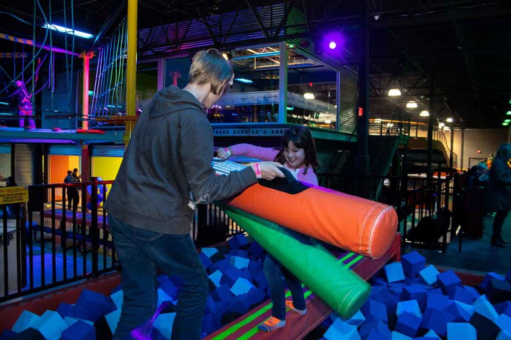 Balance beam foam pit at Urban Air Adventure Park Appleton