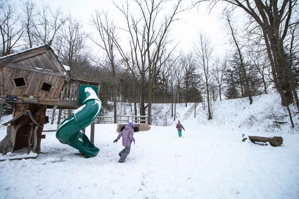 kids playground at Mosquito Hill in New London in winter
