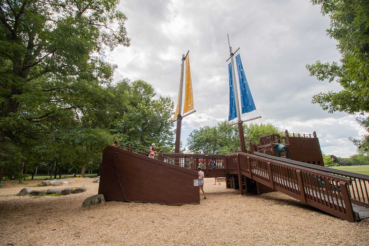 Pirate ship wooden playground at Bay Shore Park in New Franken
