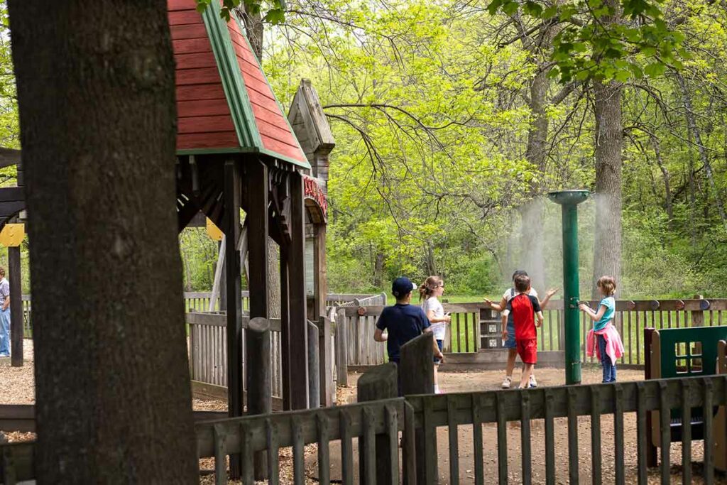 wooden playground at Pamperin Park in Green Bay