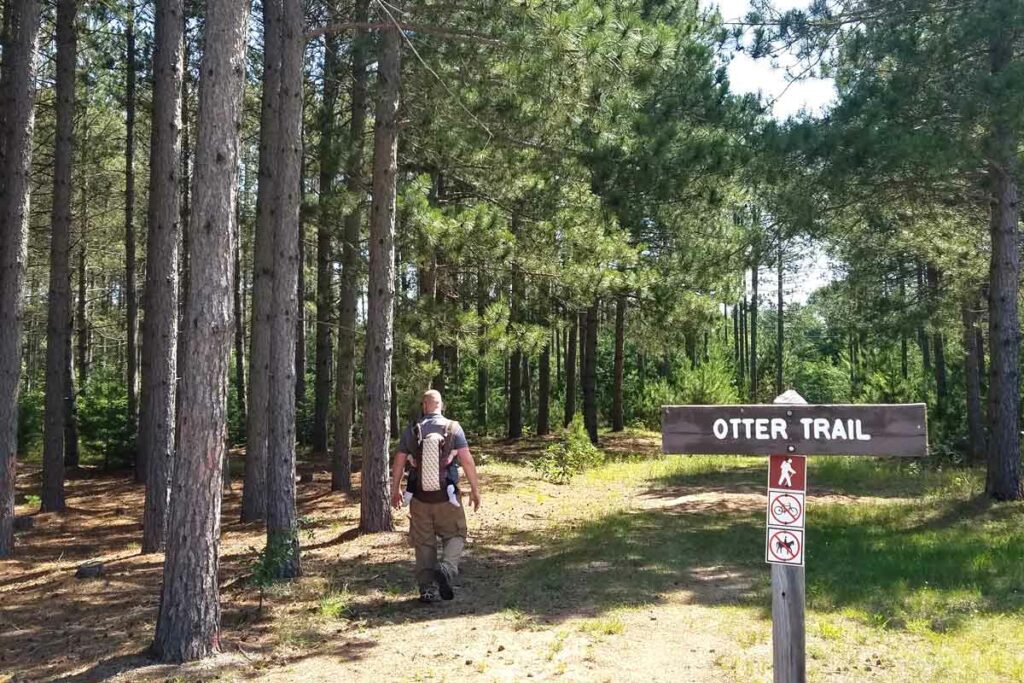 hiking on otter trail at camping at governor earl peshtigo river state forest