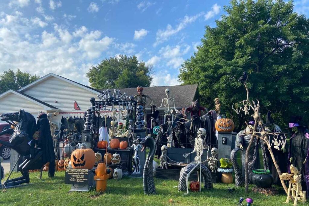 bone hollow halloween display during the day