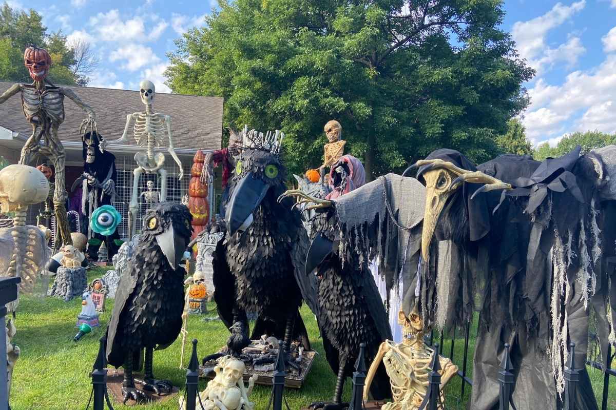bone hollow halloween display during the day