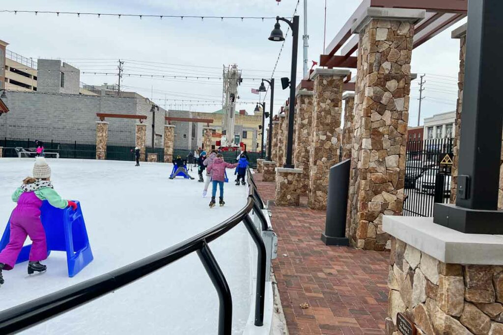 The ice skating at Plaza at Gateway Park & Globe Coffee in Neenah