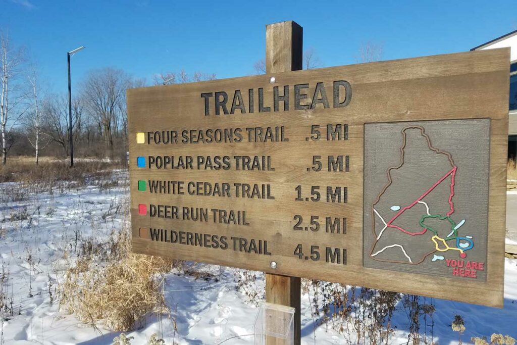 winter trailhead sign at Gordon Bubolz Preserve in Appleton