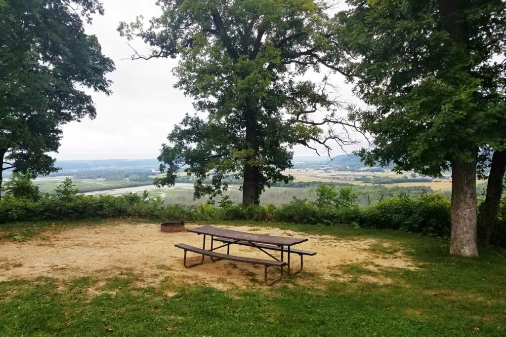 Campsite with a view at Wyalusing State Park